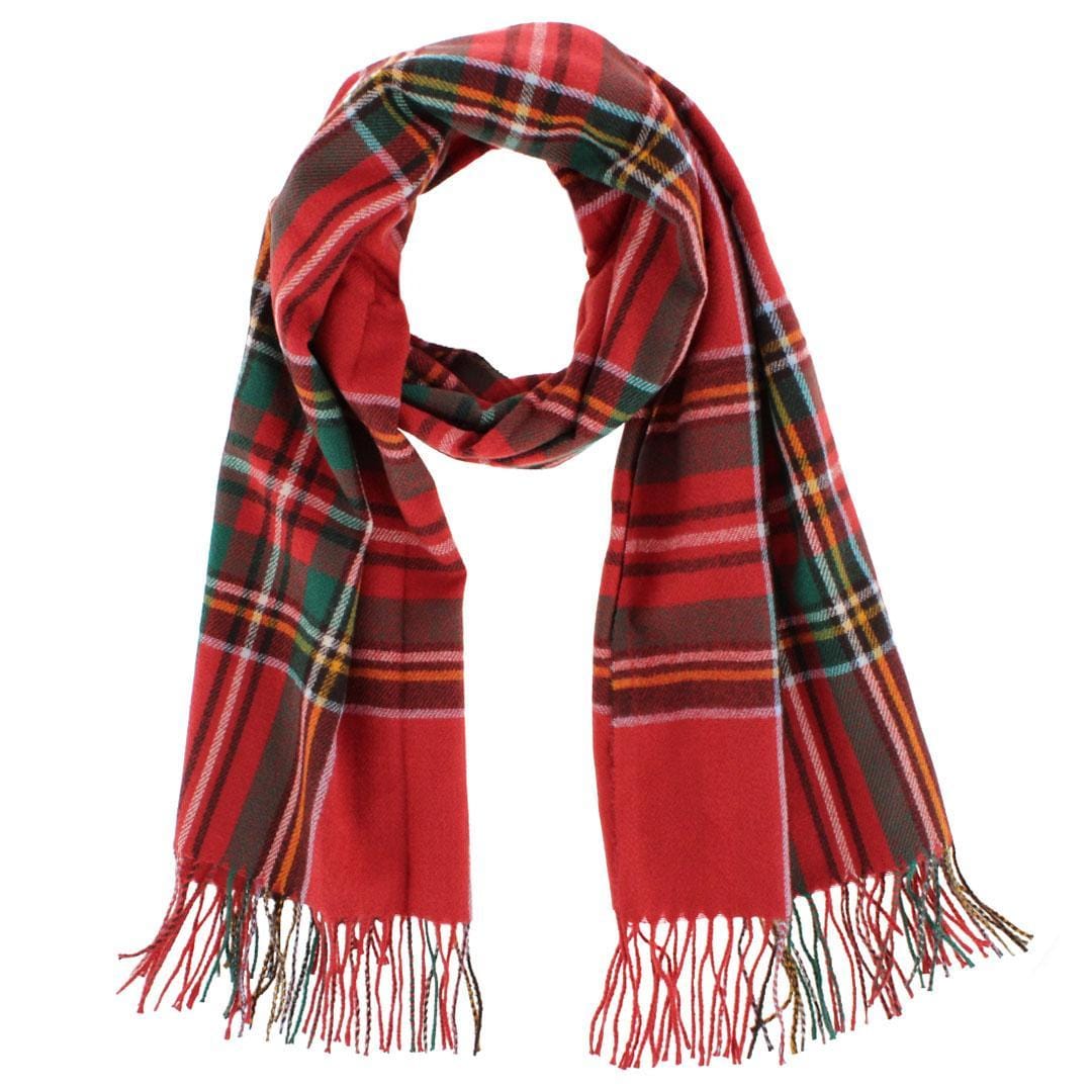 CTM® Adult Classic Plaid Soft Winter Scarf with Fringe - Red