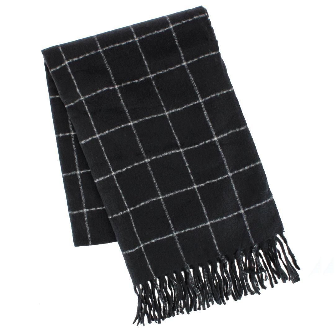 CTM® Adult Grid Pattern Soft Winter Scarf with Fringe - Black