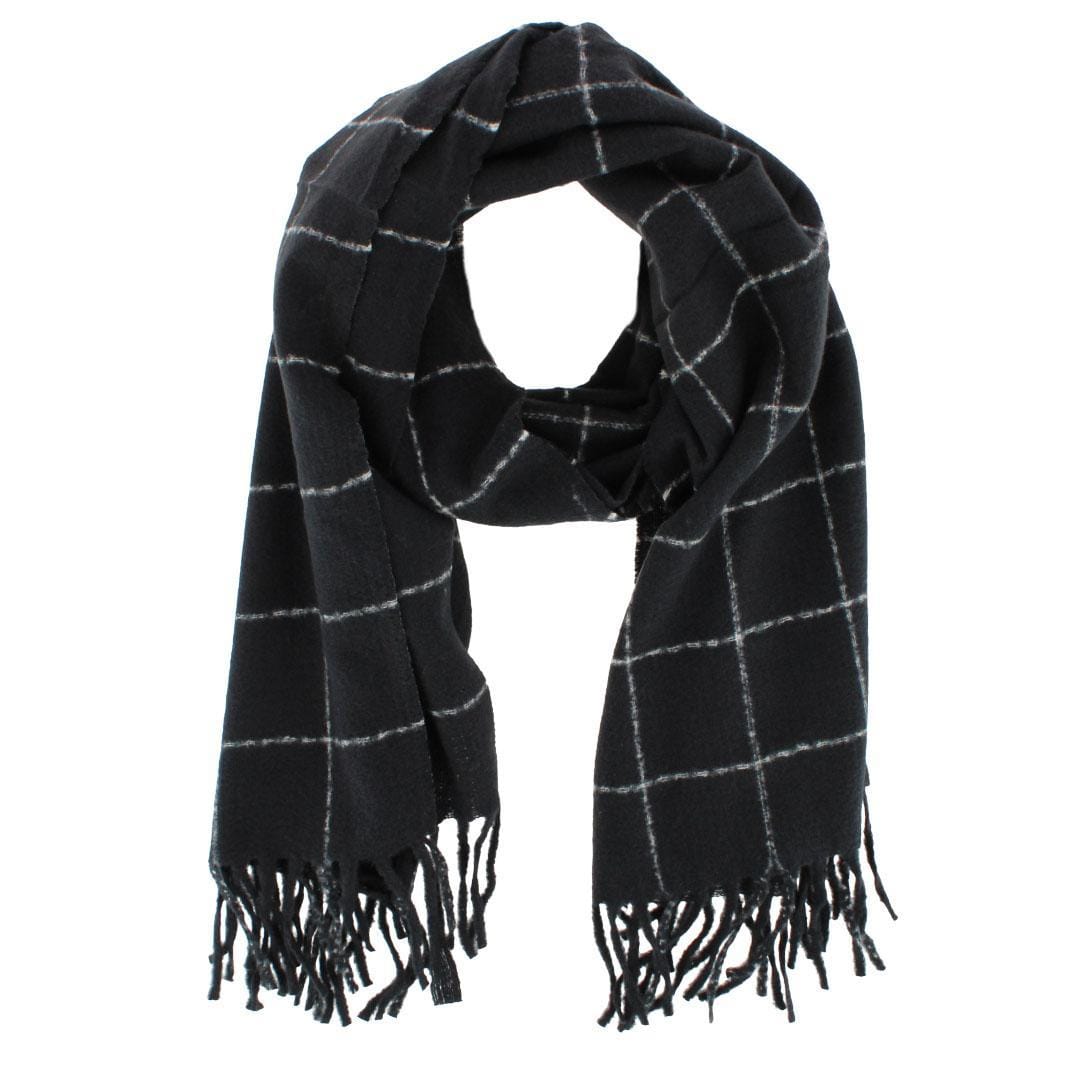 CTM® Adult Grid Pattern Soft Winter Scarf with Fringe - Black