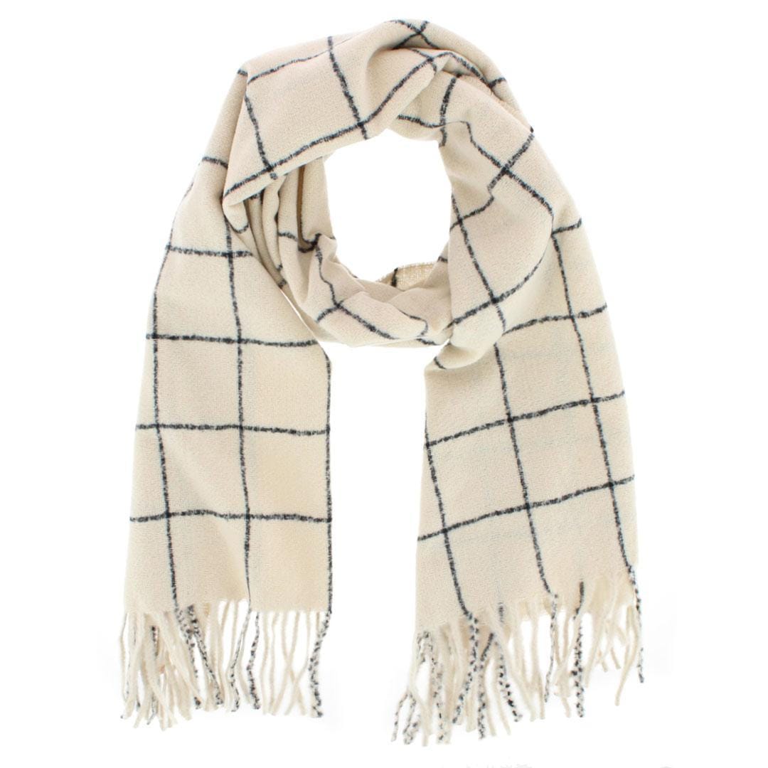 CTM® Adult Grid Pattern Soft Winter Scarf with Fringe - Cream