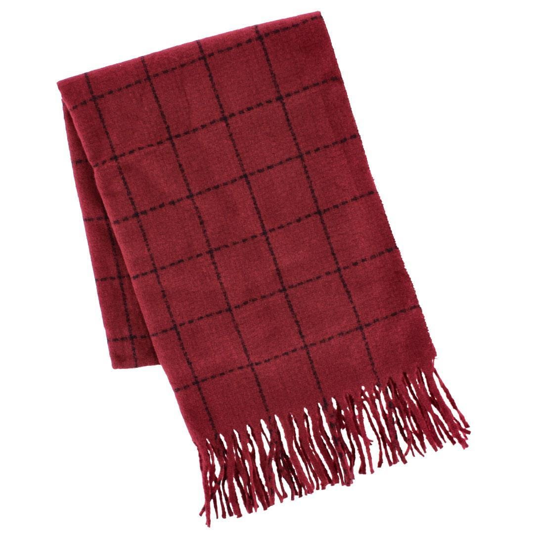 CTM® Adult Grid Pattern Soft Winter Scarf with Fringe - Red
