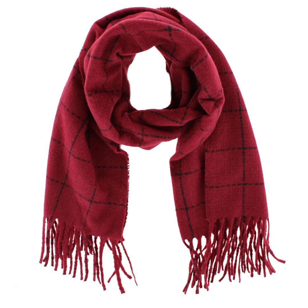 CTM® Adult Grid Pattern Soft Winter Scarf with Fringe - Red