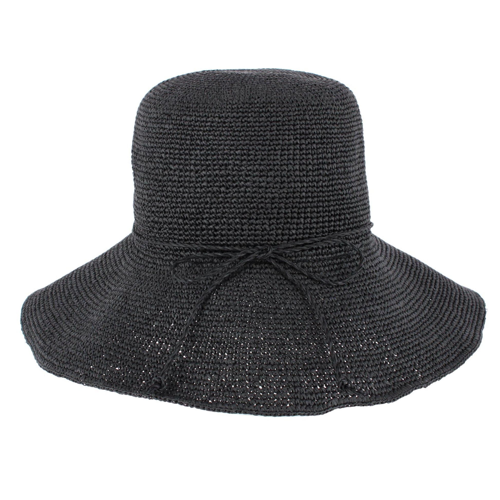 CTM® Women's Toyo Straw Crocheted Sun Hat with Shapeable Brim - Black