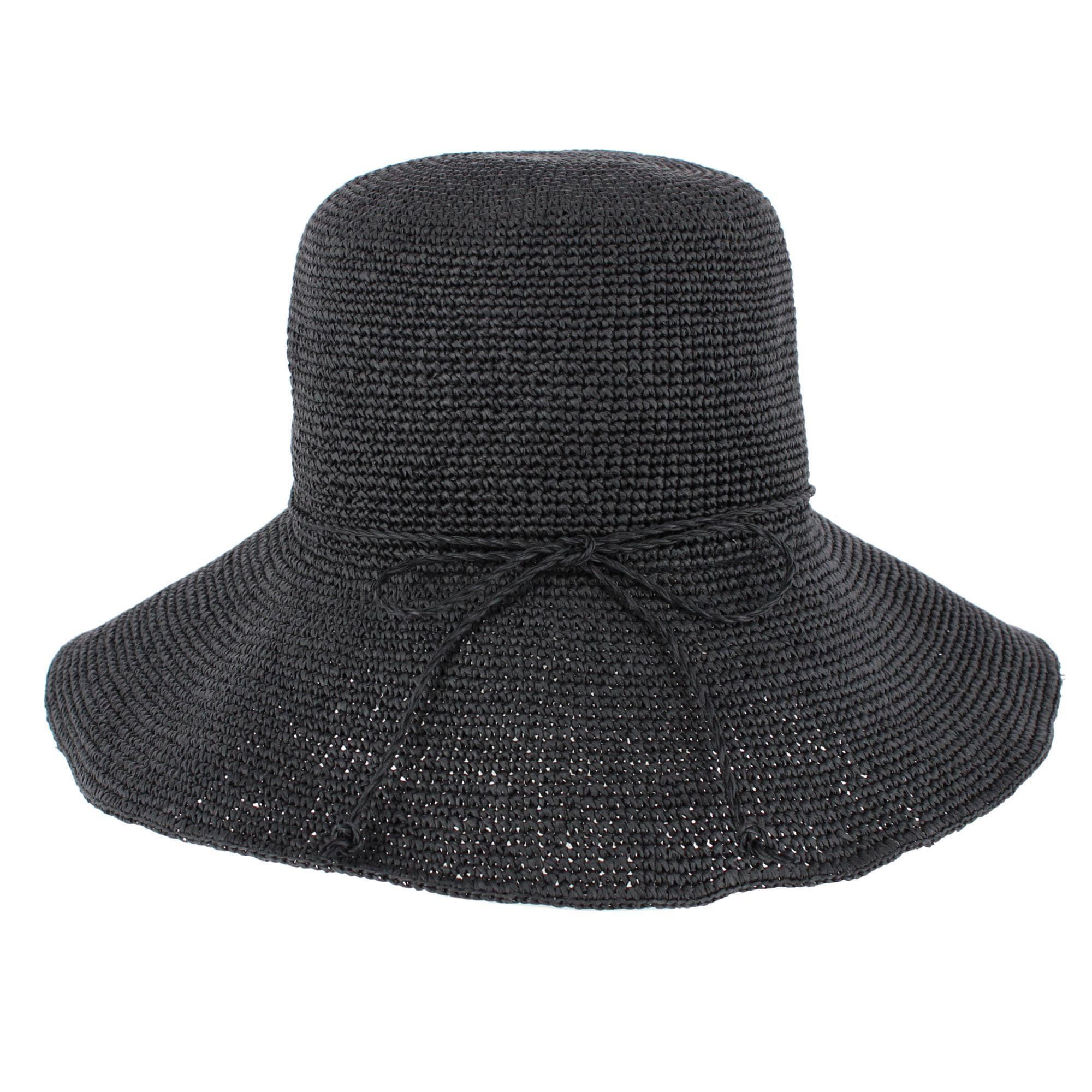 CTM® Women's Toyo Straw Crocheted Sun Hat with Shapeable Brim - Black