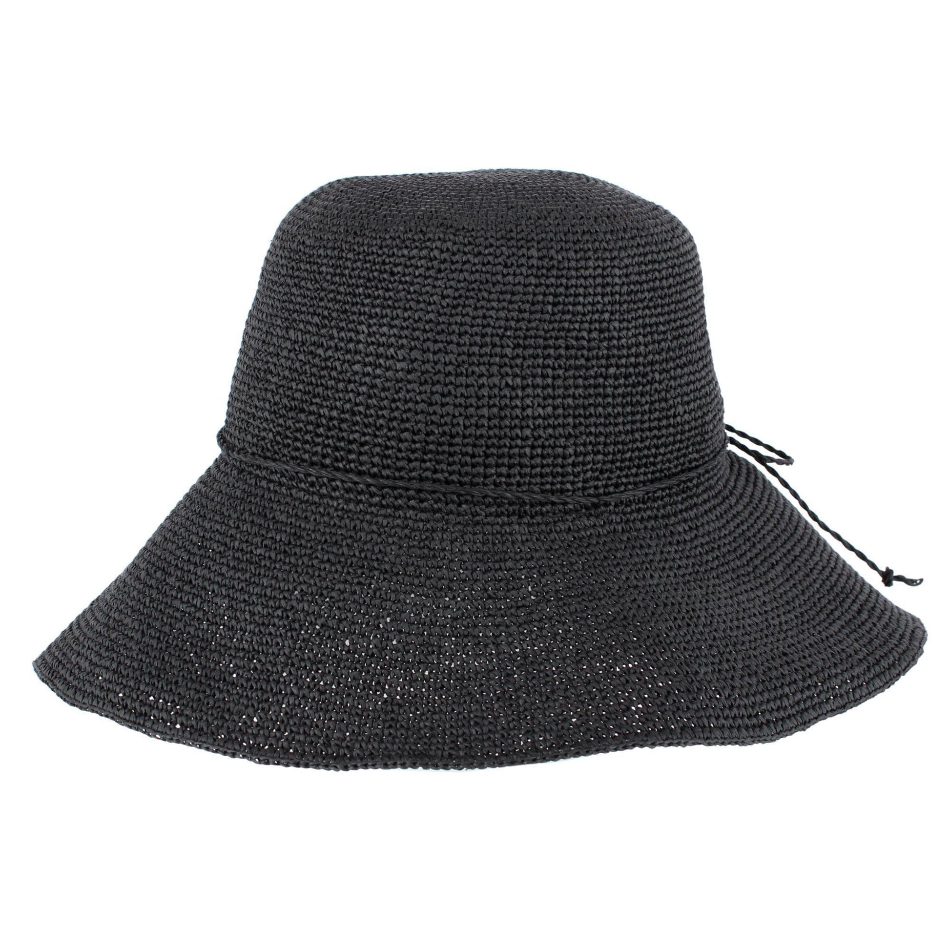 CTM® Women's Toyo Straw Crocheted Sun Hat with Shapeable Brim - Black