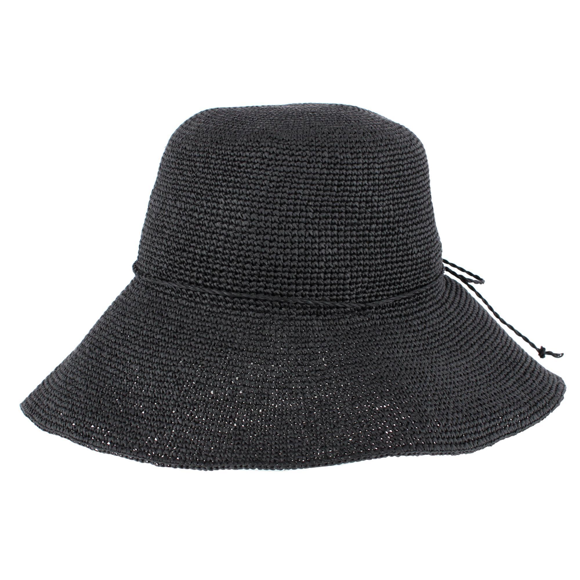 CTM® Women's Toyo Straw Crocheted Sun Hat with Shapeable Brim - Black