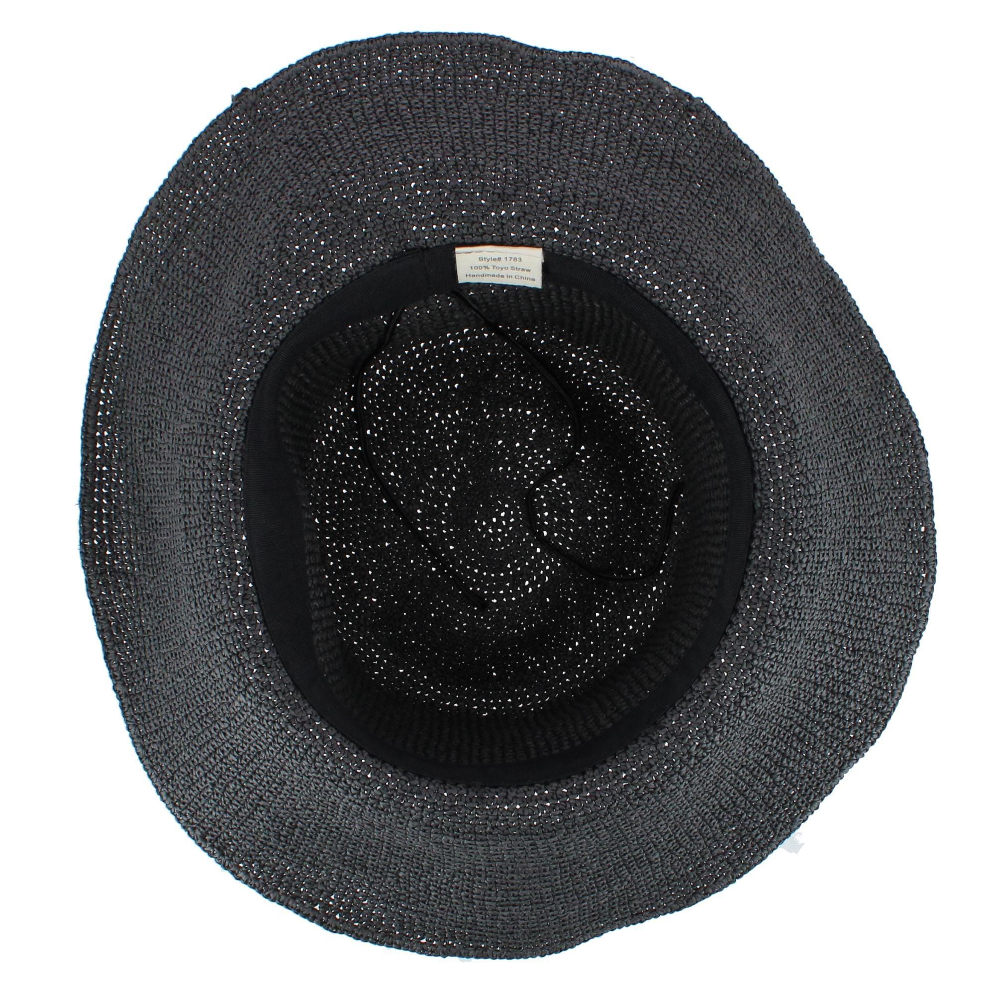 CTM® Women's Toyo Straw Crocheted Sun Hat with Shapeable Brim - Black