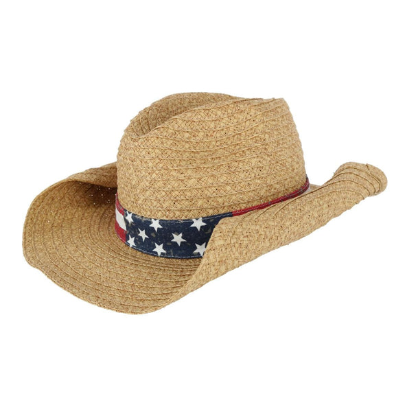 Unisex American Flag Straw Cowboy Hat with Shapeable Brim