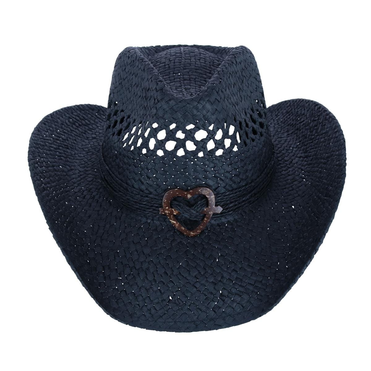 CTM® Women's Western Straw Cowboy Hat with Heart Concho - Black