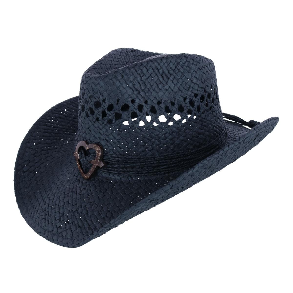 CTM® Women's Western Straw Cowboy Hat with Heart Concho - Black