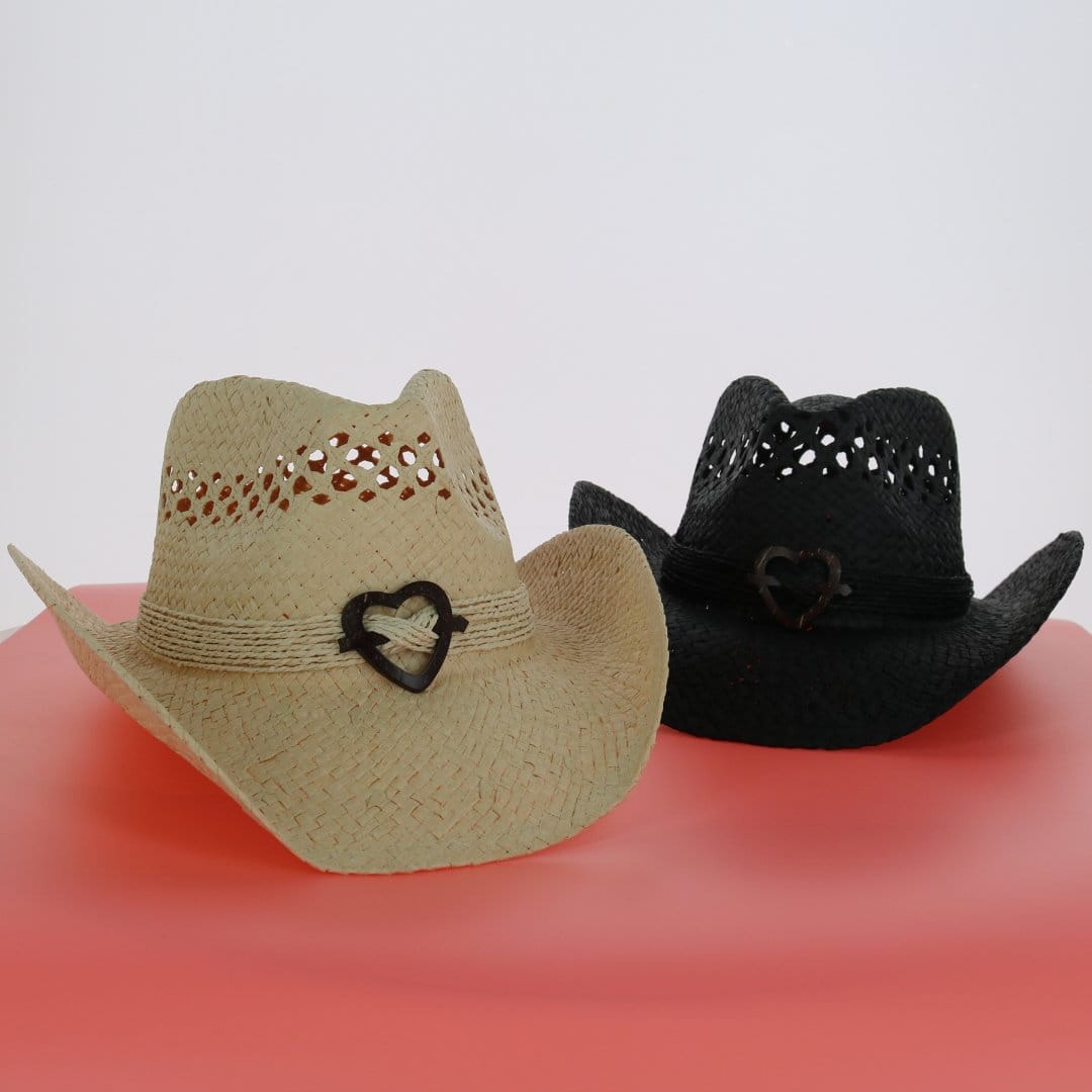 CTM® Women's Western Straw Cowboy Hat with Heart Concho - Black