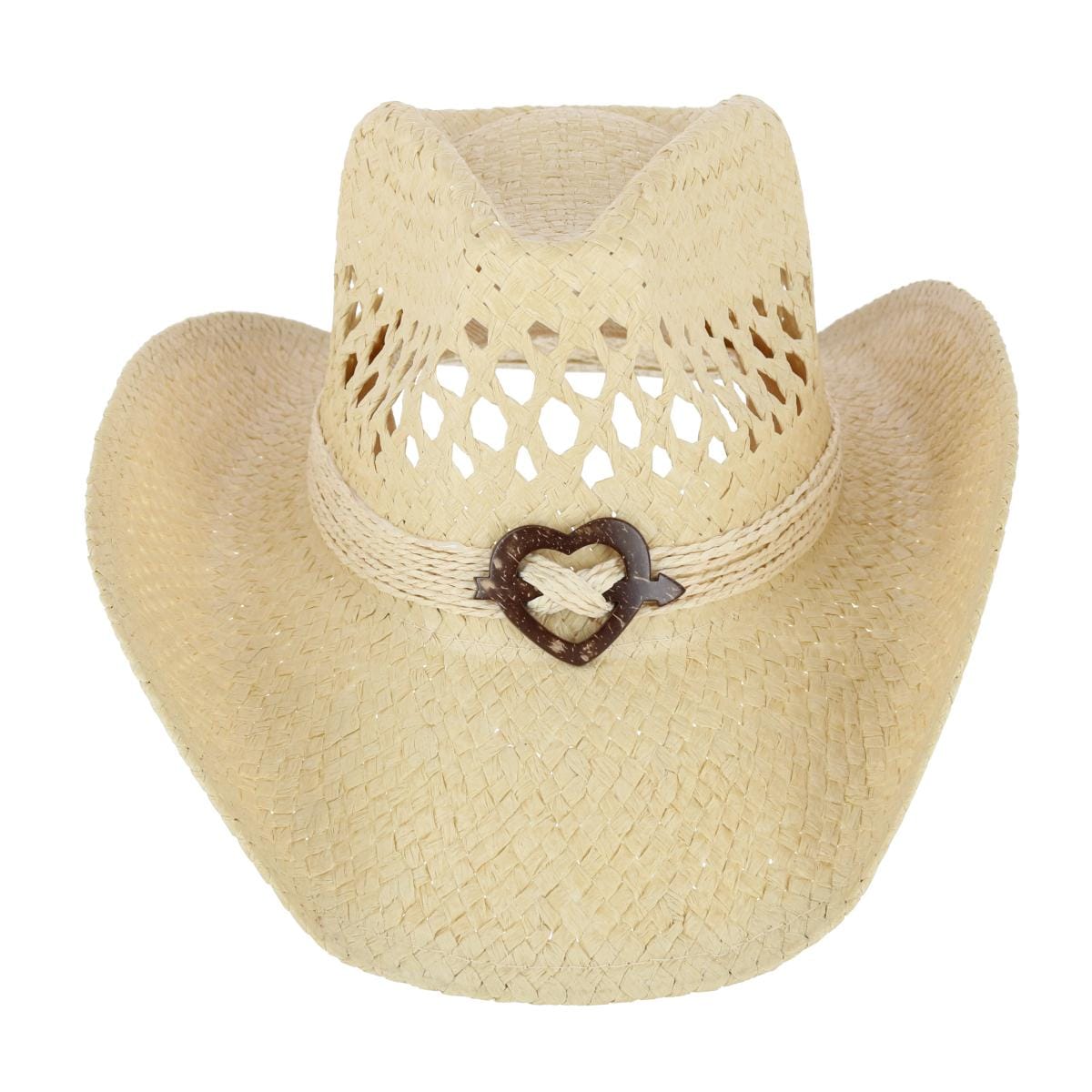 CTM® Women's Western Straw Cowboy Hat with Heart Concho - Women's Western Straw Cowboy Hat with Heart Concho