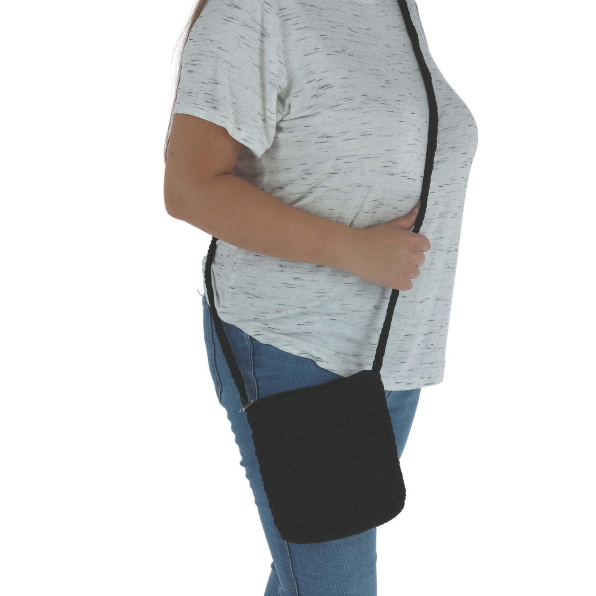 CTM® Women's Crochet Crossbody Handbag Boho Casual Shoulder Bag - Black