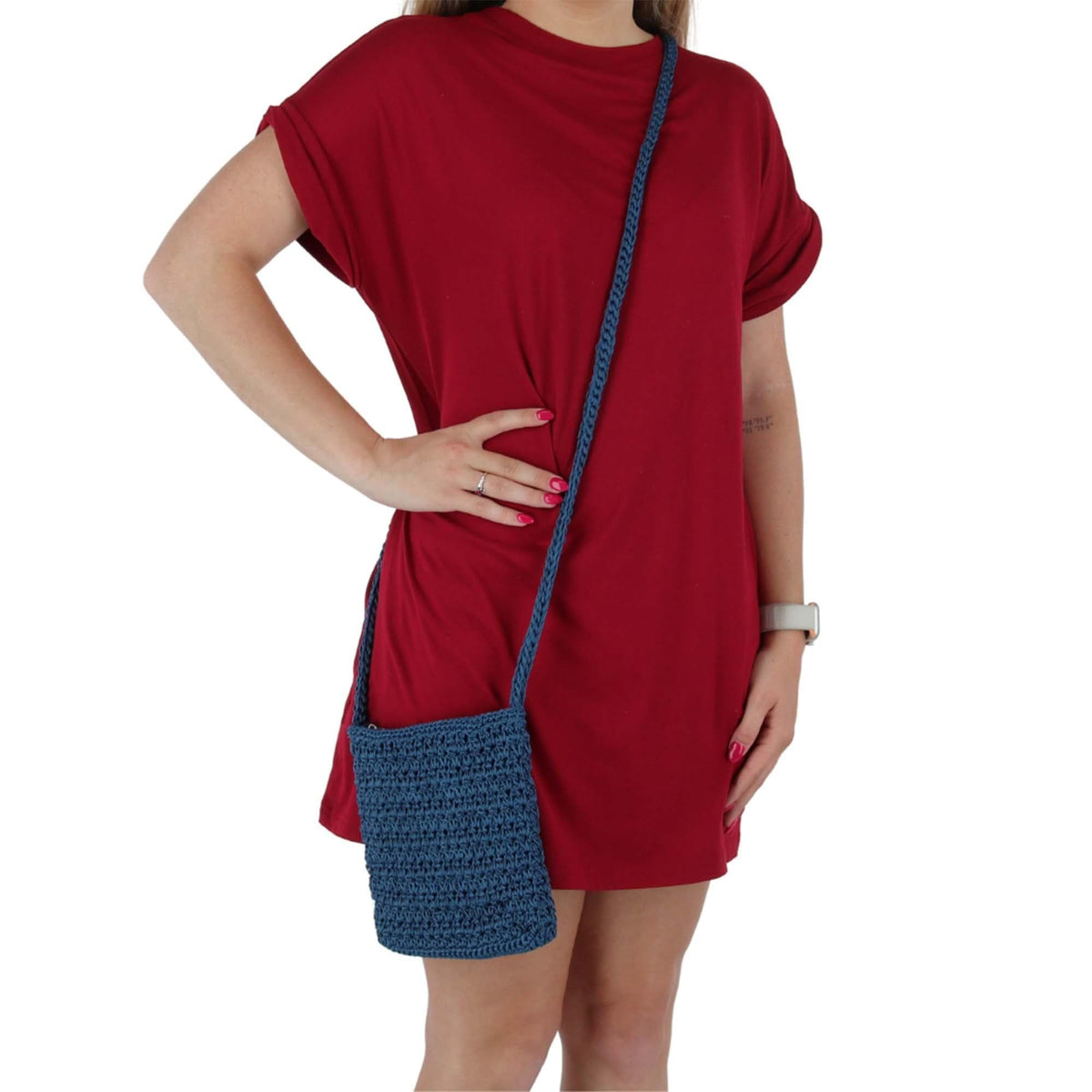 CTM® Women's Crochet Crossbody Handbag Boho Casual Shoulder Bag - Denim