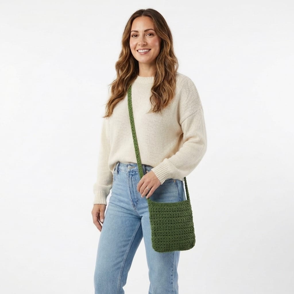 CTM® Women's Crochet Crossbody Handbag Boho Casual Shoulder Bag - Army Green
