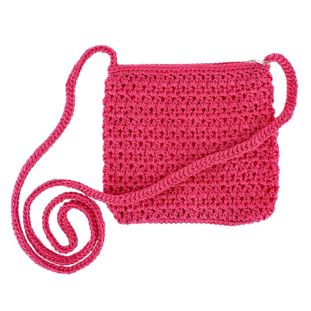 CTM® Women's Crochet Crossbody Handbag Boho Casual Shoulder Bag - Hot Pink