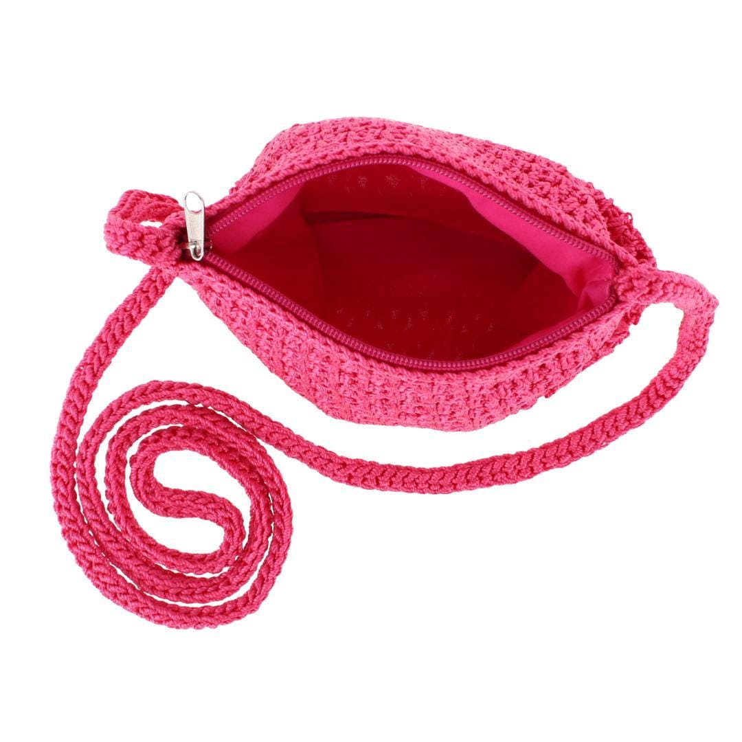 CTM® Women's Crochet Crossbody Handbag Boho Casual Shoulder Bag - Hot Pink