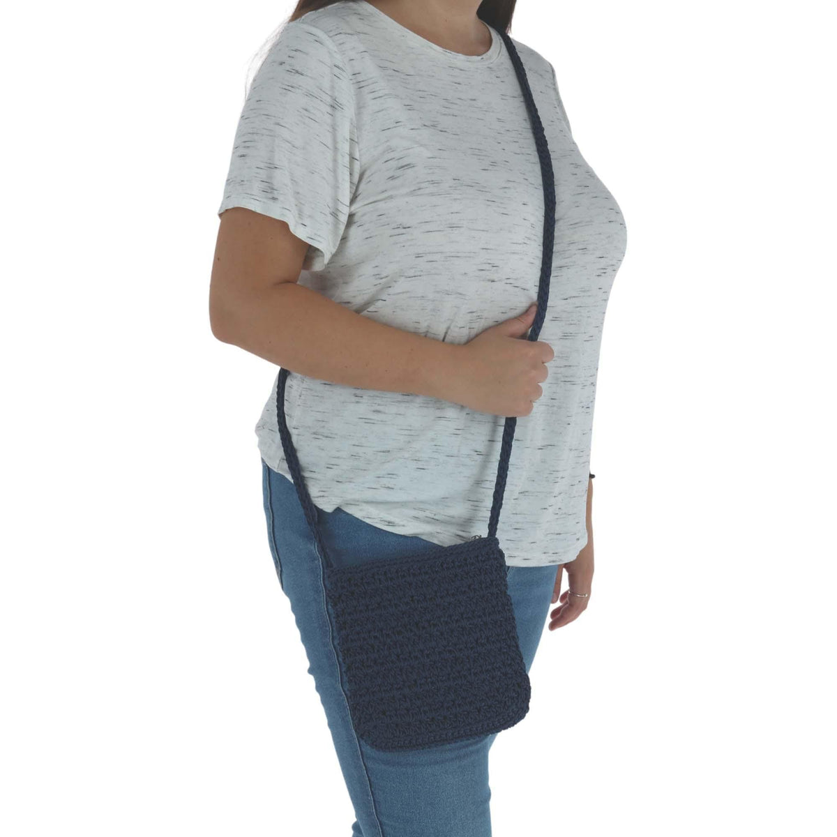 CTM® Women's Crochet Crossbody Handbag Boho Casual Shoulder Bag - Navy