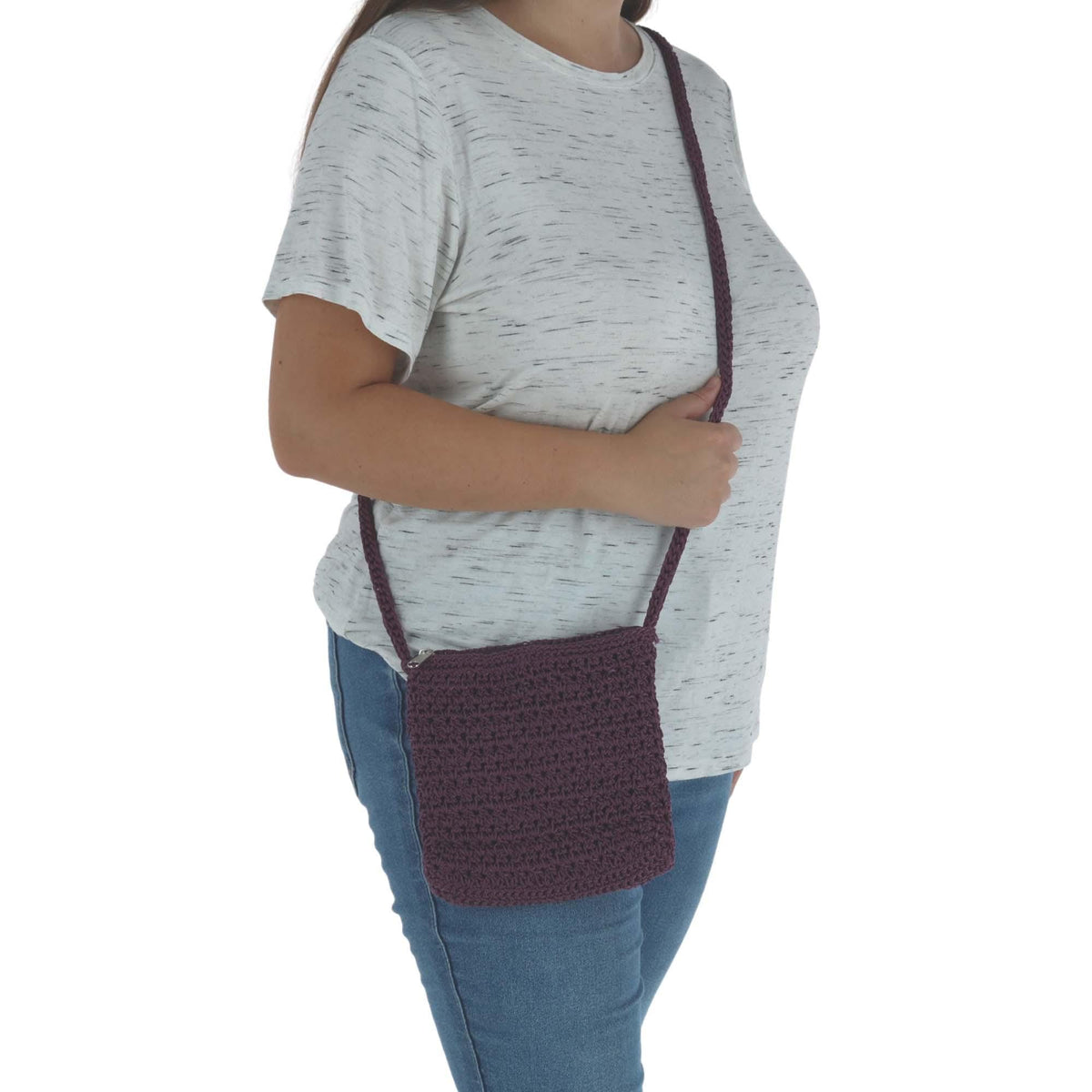 CTM® Women's Crochet Crossbody Handbag Boho Casual Shoulder Bag - Purple