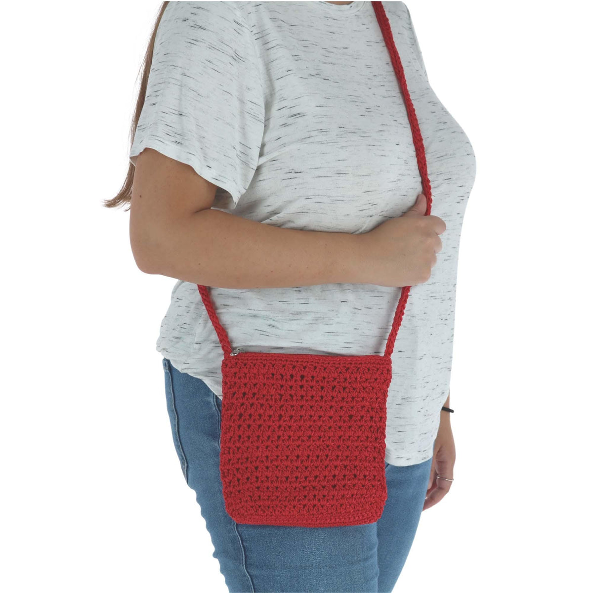 CTM® Women's Crochet Crossbody Handbag Boho Casual Shoulder Bag - Red