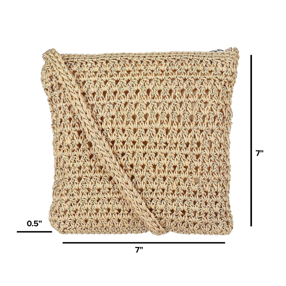 CTM® Women's Crochet Crossbody Handbag Boho Casual Shoulder Bag - Camel