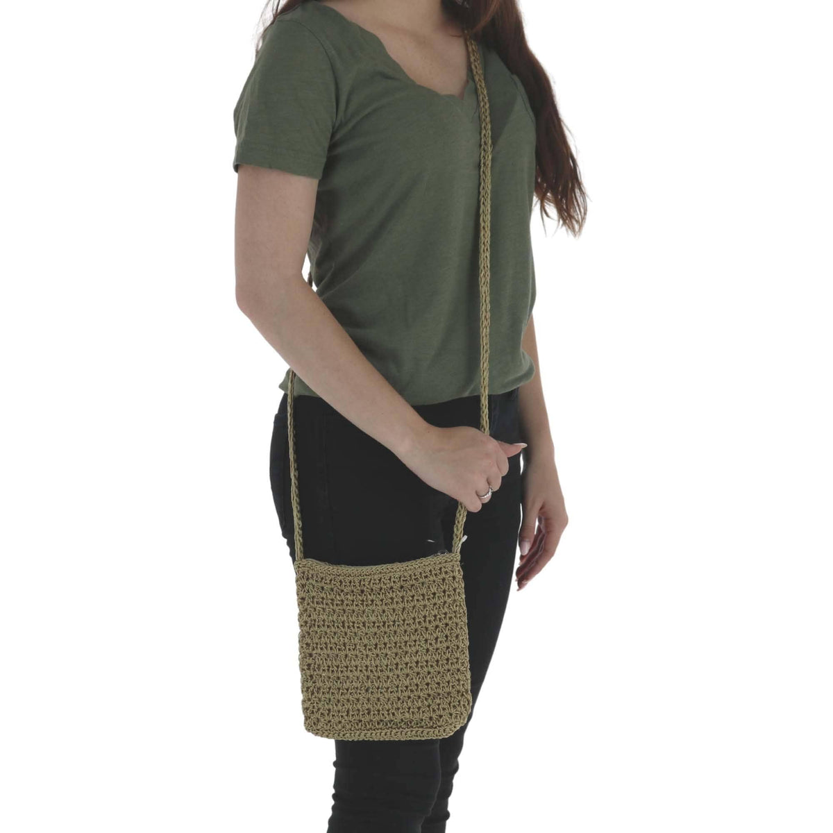CTM® Women's Crochet Crossbody Handbag Boho Casual Shoulder Bag - Camel