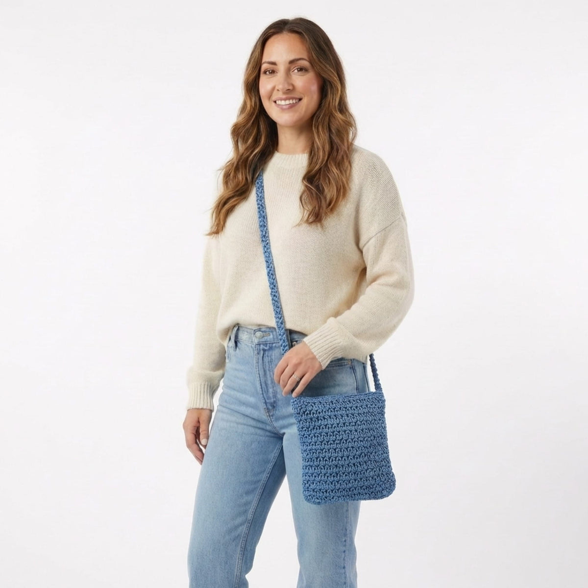CTM® Women's Crochet Crossbody Handbag Boho Casual Shoulder Bag - Denim