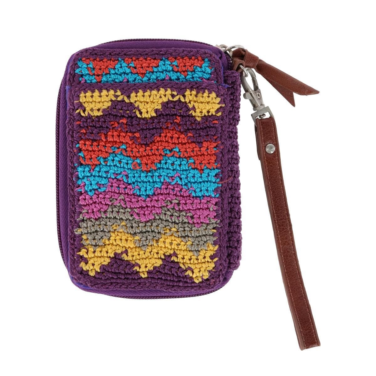 CTM® Women's Zip Around Crocheted Clutch Wristlet - Multiple Colored Design