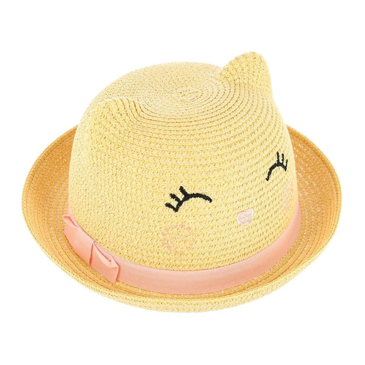 CTM® Girl's Smiling Kitty Face Straw Sun Hat - Natural