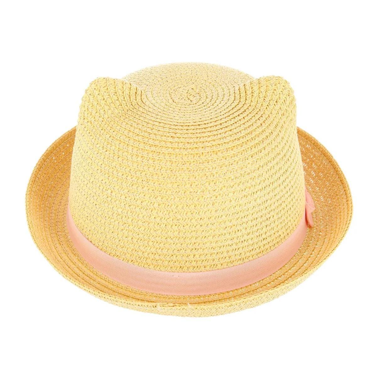 CTM® Girl's Smiling Kitty Face Straw Sun Hat - Natural