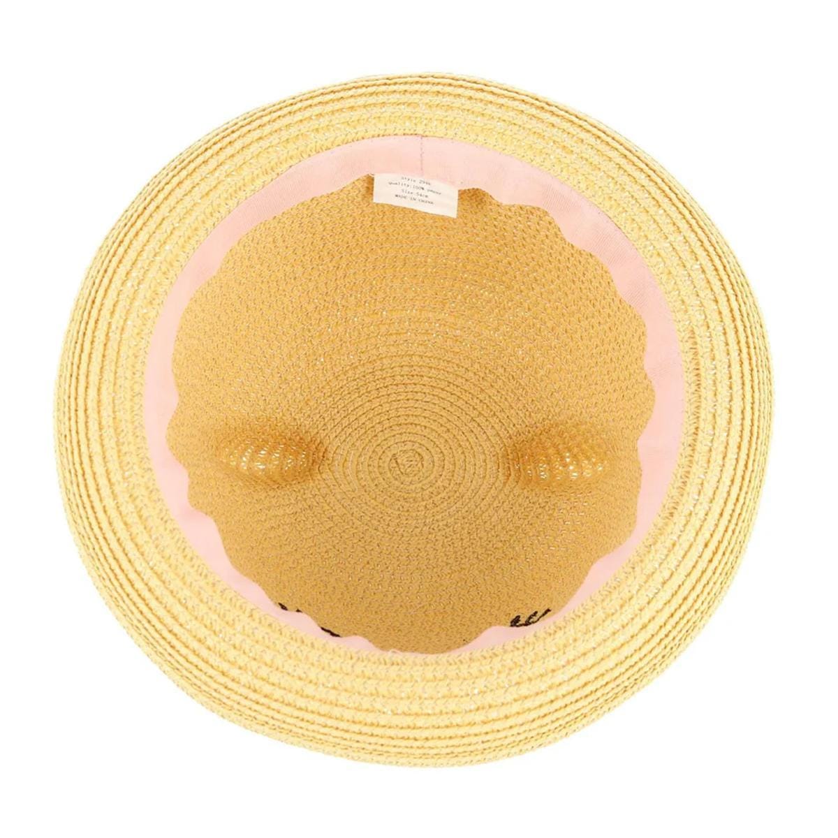CTM® Girl's Smiling Kitty Face Straw Sun Hat - Natural