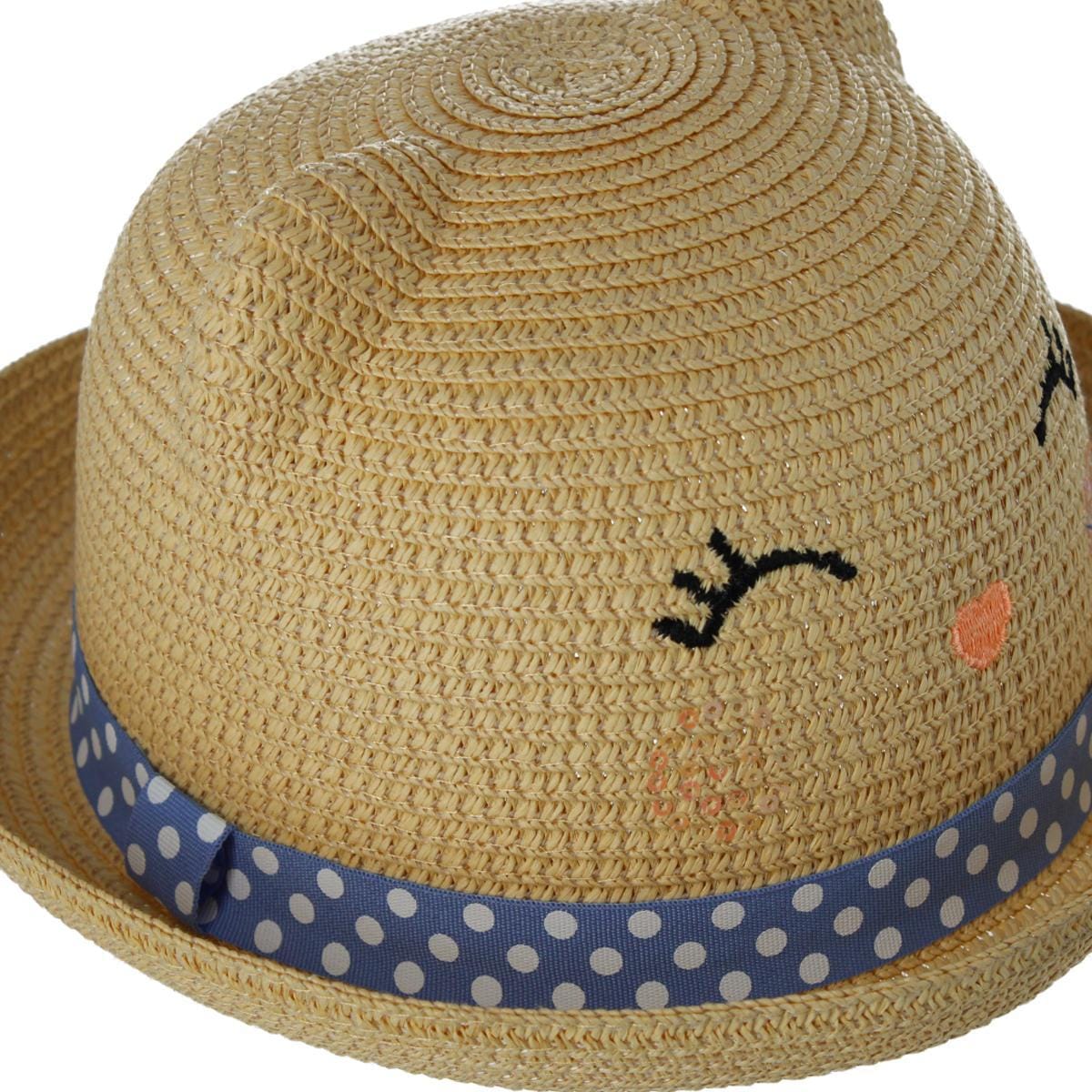 CTM® Girl's Smiling Kitty Face Straw Sun Hat - Polka Dots