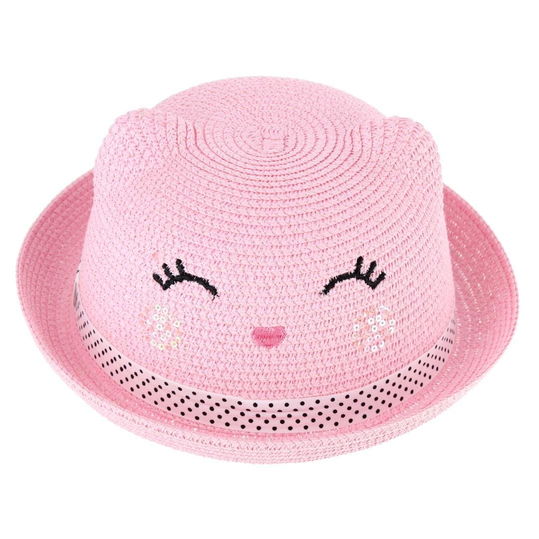 CTM® Girl's Smiling Kitty Face Straw Sun Hat