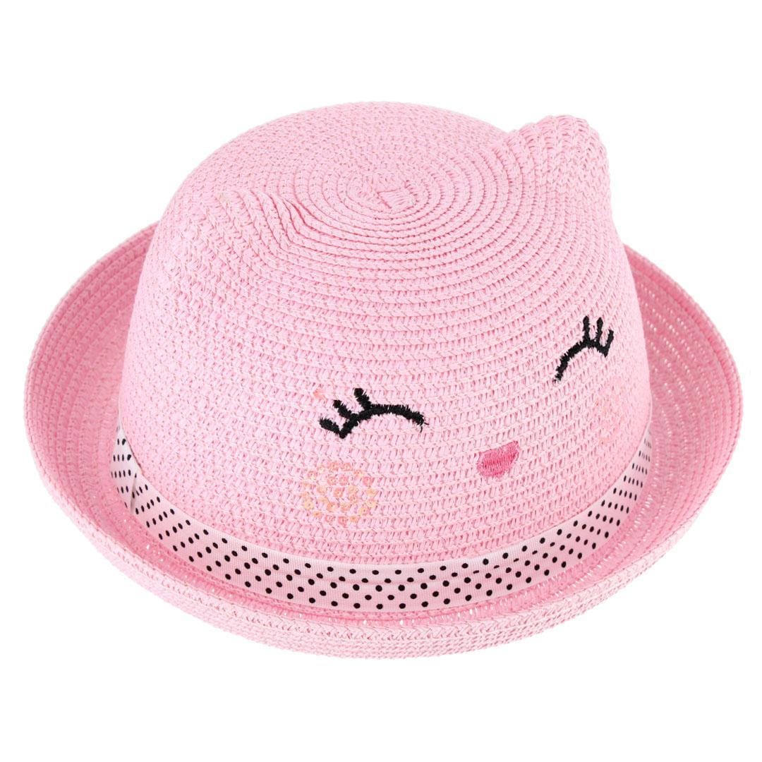 CTM® Girl's Smiling Kitty Face Straw Sun Hat - Pink