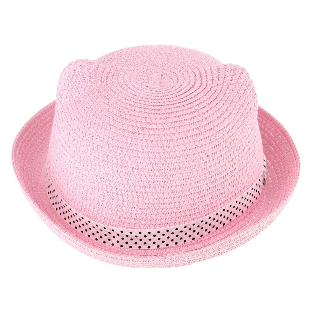 CTM® Girl's Smiling Kitty Face Straw Sun Hat - Pink