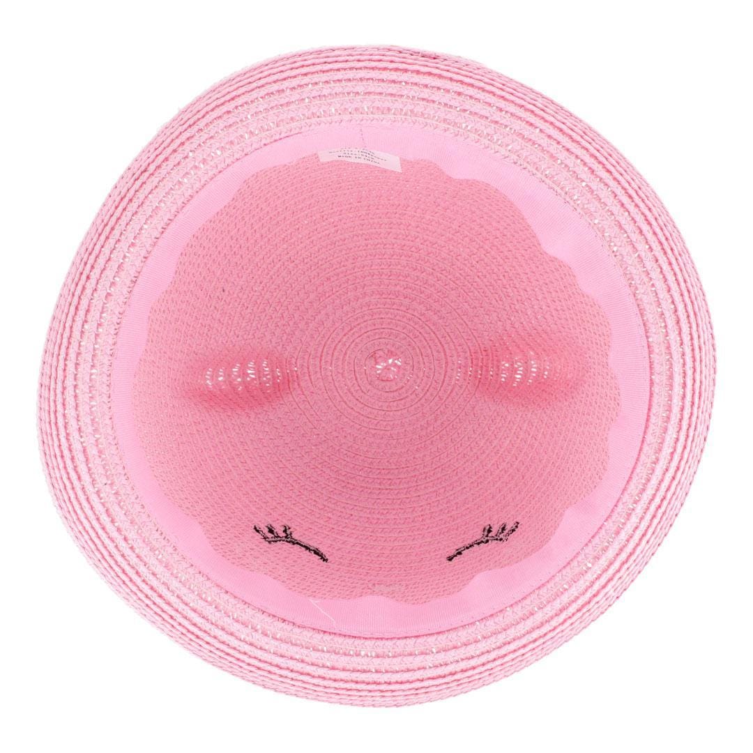 CTM® Girl's Smiling Kitty Face Straw Sun Hat - Pink