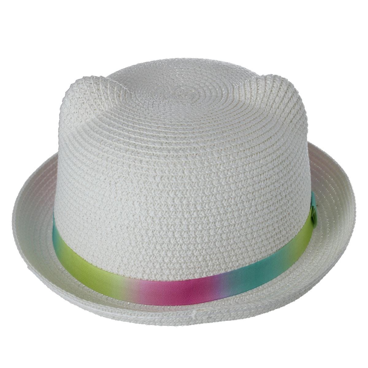 CTM® Girl's Smiling Kitty Face Straw Sun Hat - White