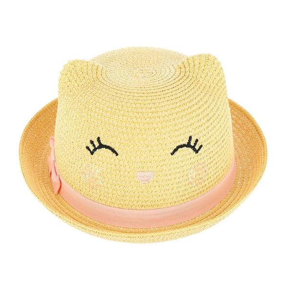 Girl's Smiling Kitty Face Straw Sun Hat