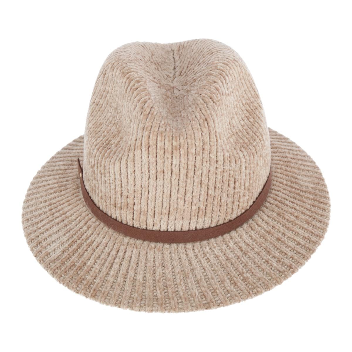 CTM® Women's Chenille Ribbed Knit Fedora with Hatband - Beige