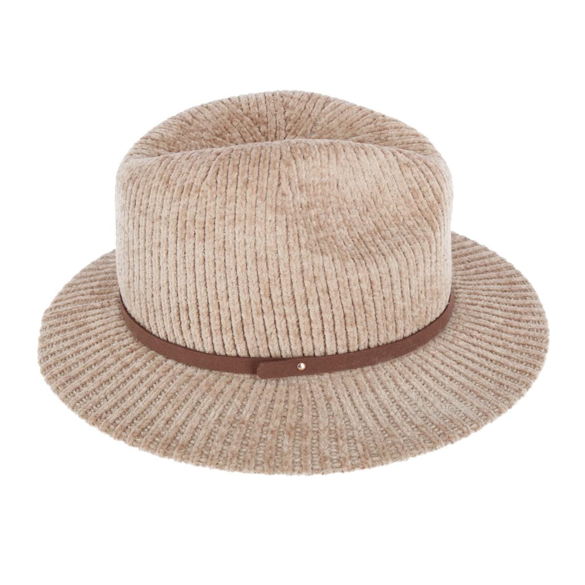 CTM® Women's Chenille Ribbed Knit Fedora with Hatband - Beige