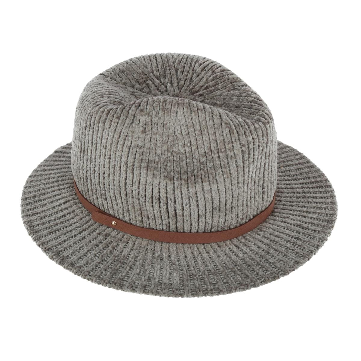 CTM® Women's Chenille Ribbed Knit Fedora with Hatband - Gray