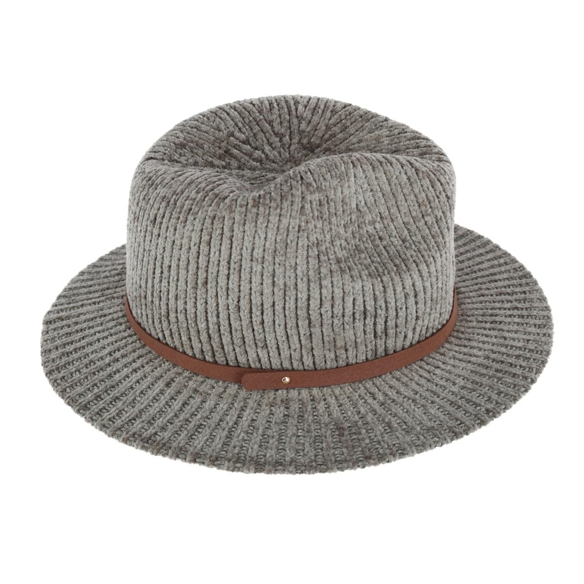 CTM® Women's Chenille Ribbed Knit Fedora with Hatband - Gray