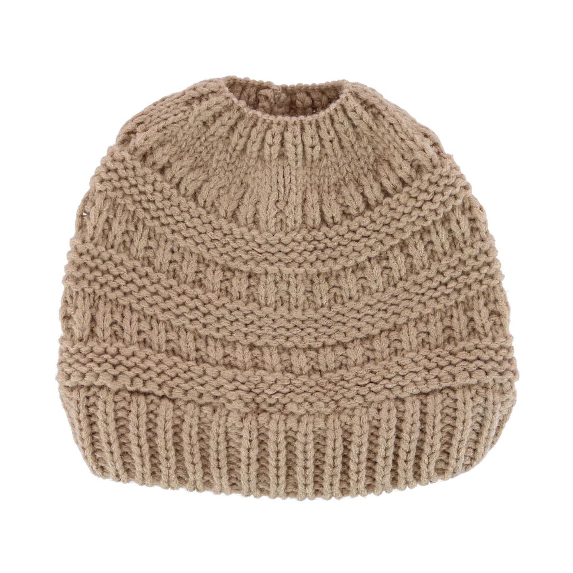 CTM® Women's Ponytail Winter Beanie Knit Hat - Beige