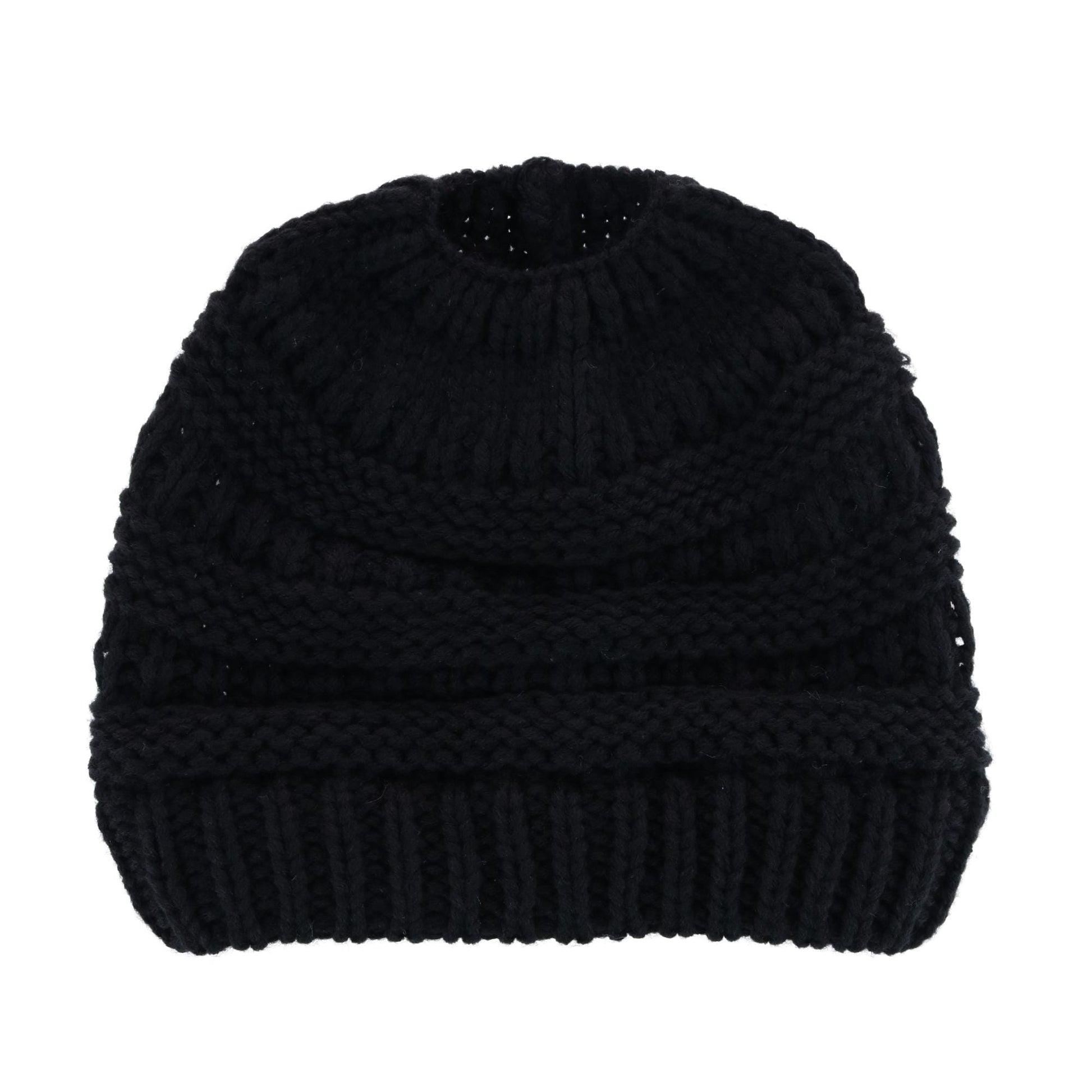 CTM® Women's Ponytail Winter Beanie Knit Hat - Black