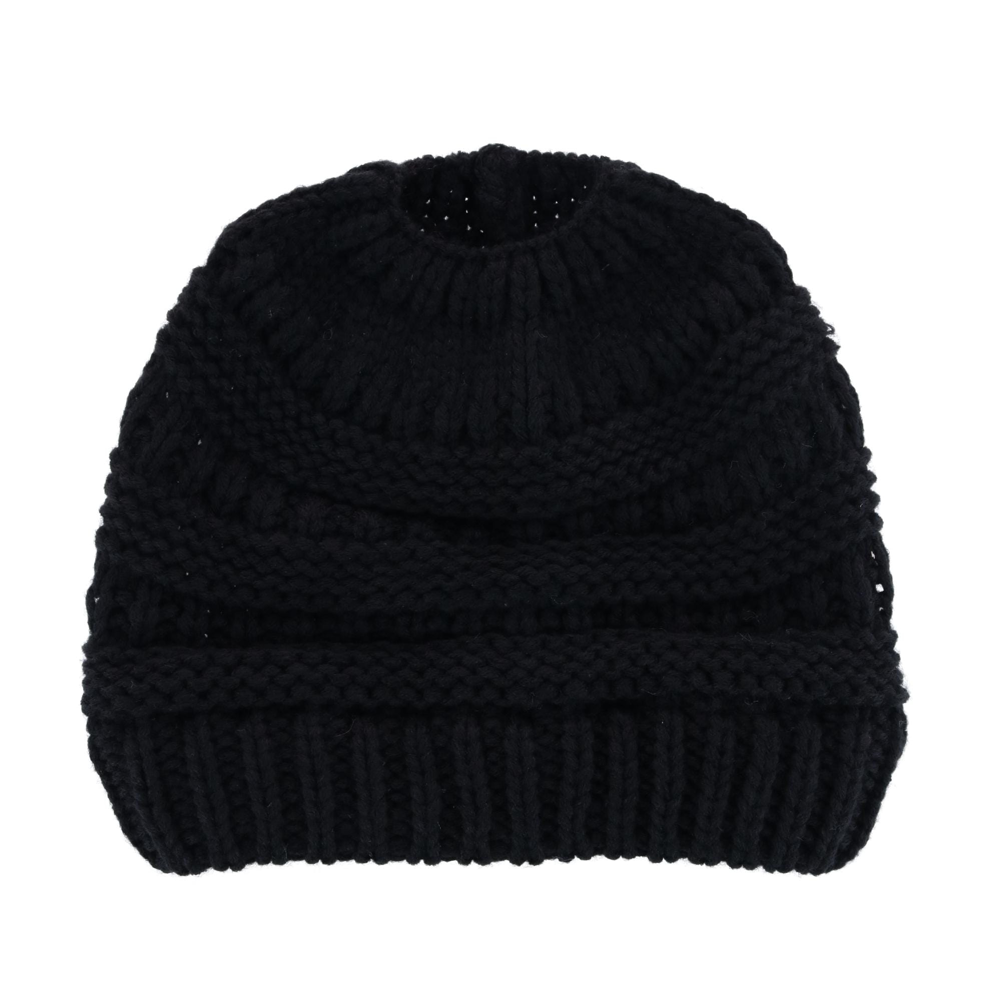 CTM® Women's Ponytail Winter Beanie Knit Hat - Black