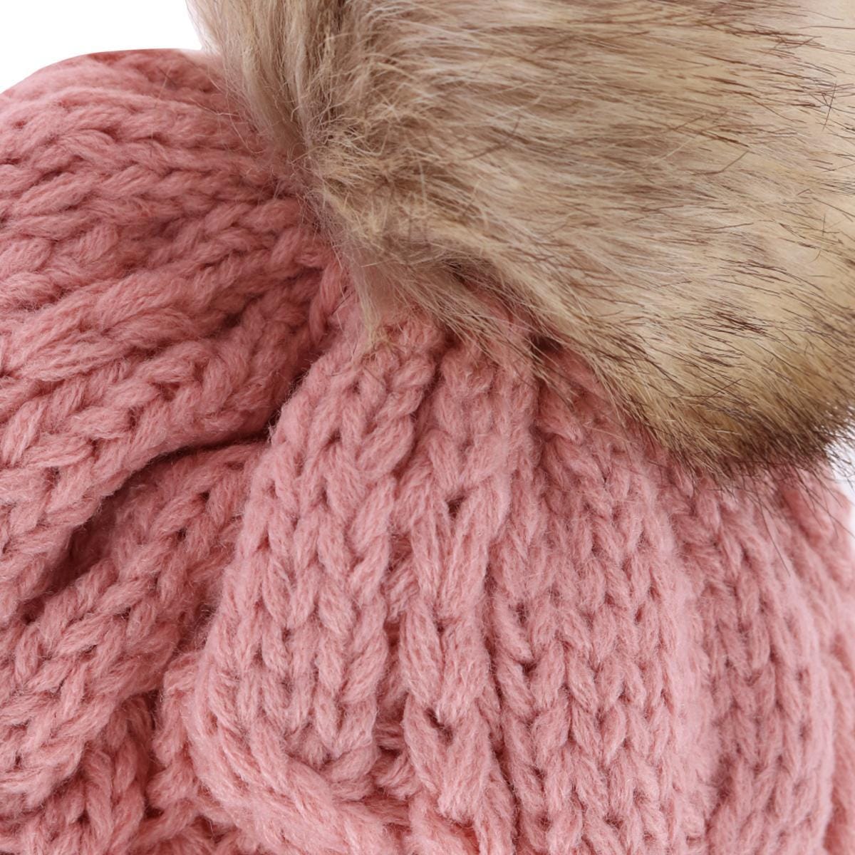 CTM® Women's Cable Knit Lined Winter Beanie with Synthetic Fur Pom - Pink