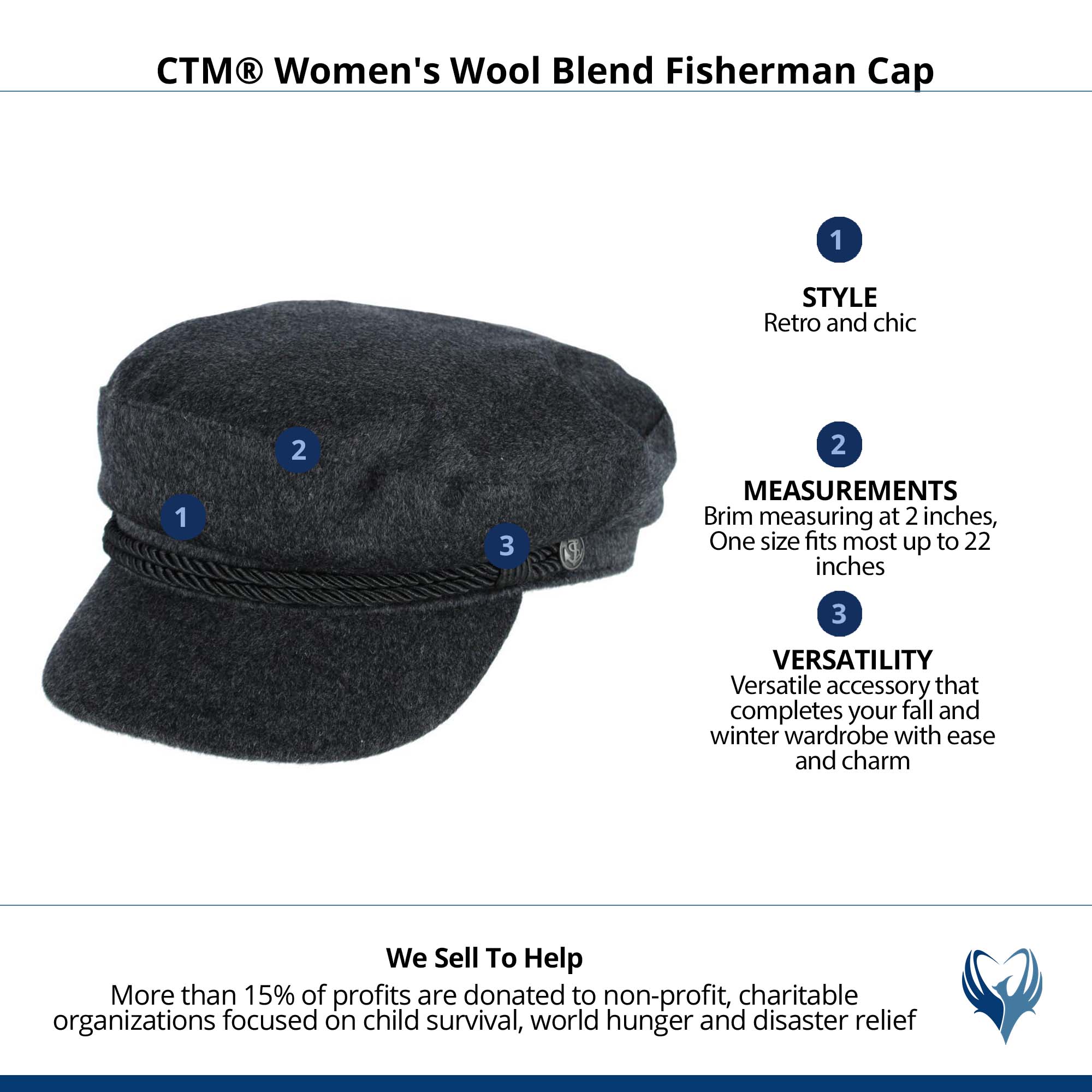 CTM® Women's Wool Blend Fisherman Cap - Grey