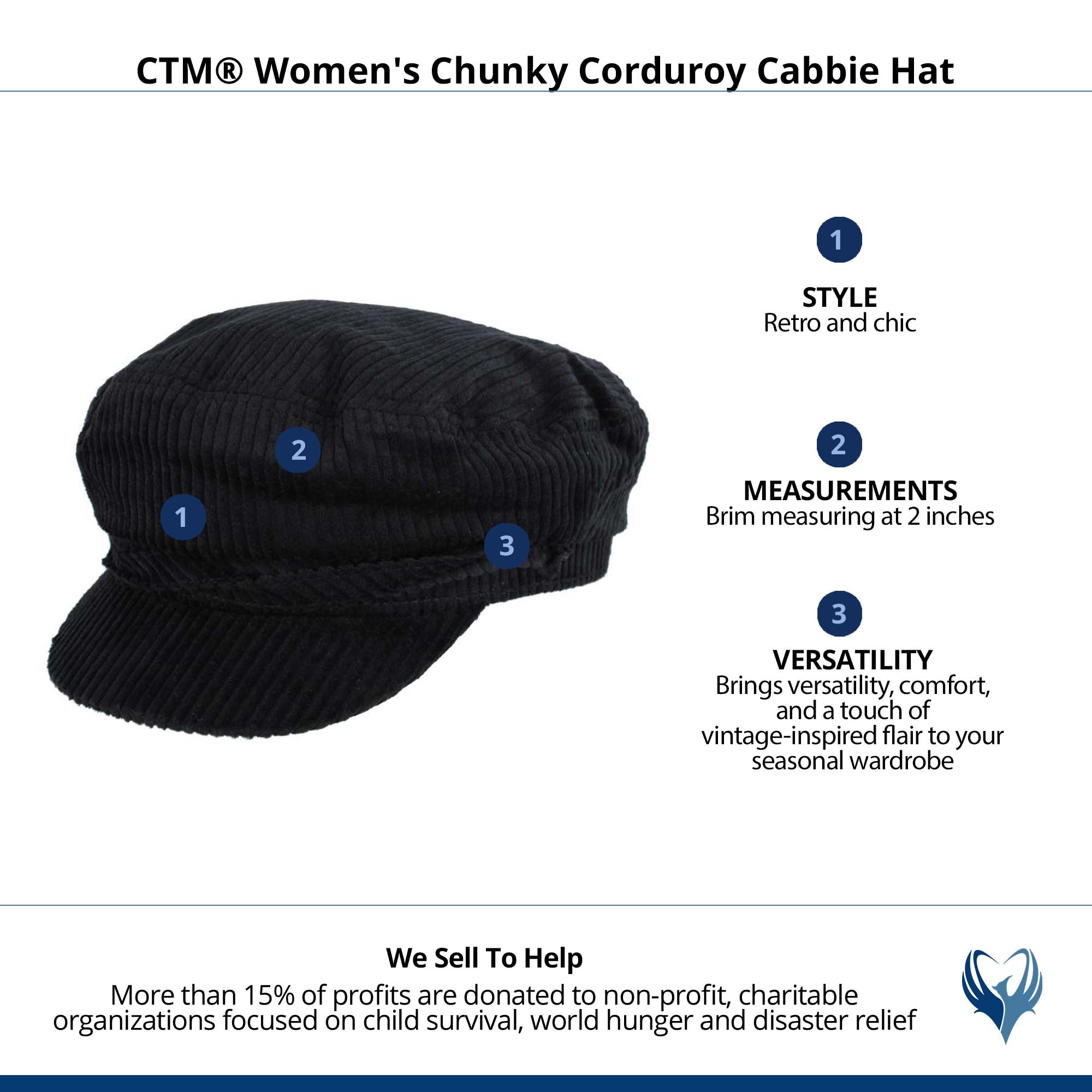 CTM® Women's Chunky Corduroy Cabbie Hat - Black