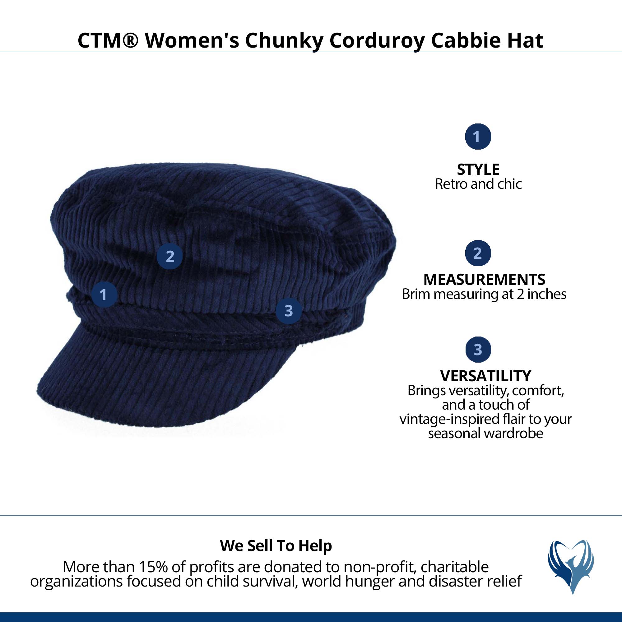 CTM® Women's Chunky Corduroy Cabbie Hat - Navy