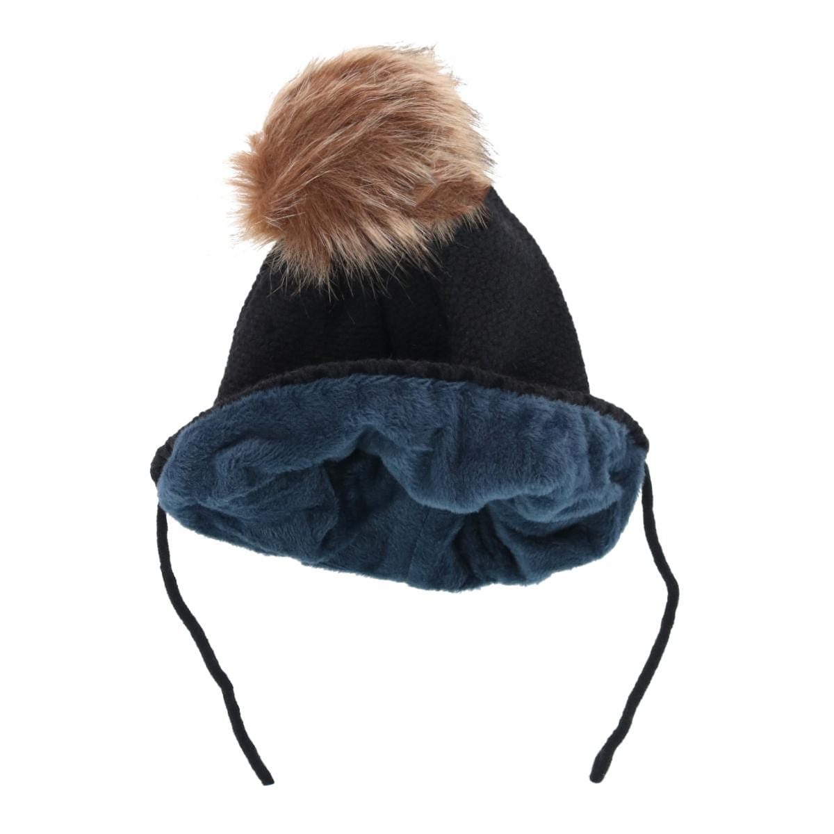 CTM® Girl's One Size Fits Most Knit Winter Beanie with Pom Bow and Ear Flaps - Black